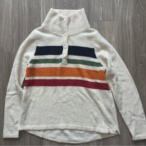 Woolrich Cream Cowl Neck Sweater with Navy, Green, Orange & Burgundy Stripes